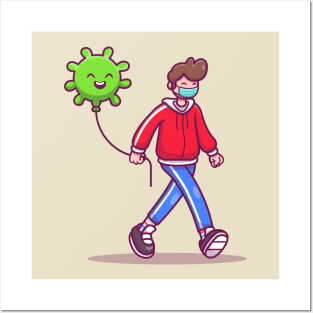 Man Walking With Virus Balloon Posters and Art